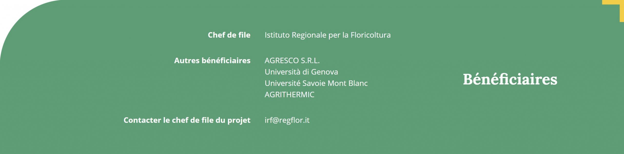 Ermess Green bénéficiaires